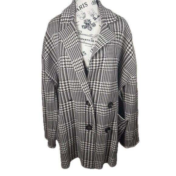 Zara Houndstooth Double Breasted Oversized Knit Sweater Blazer Jacket Size L - Picture 2 of 9